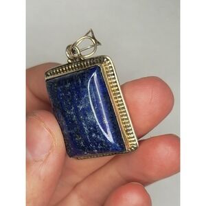 Sterling Silver 925 Lapis Lazuli Rectangular Pendant Fine Jewelry